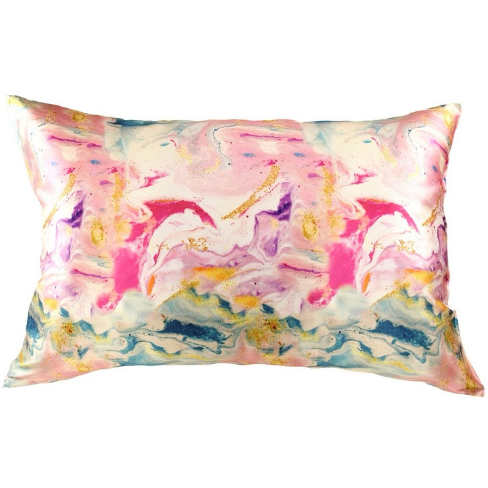 NWT 100% Silk King Pillowcase with Colorful Marble Tie Dye Pattern